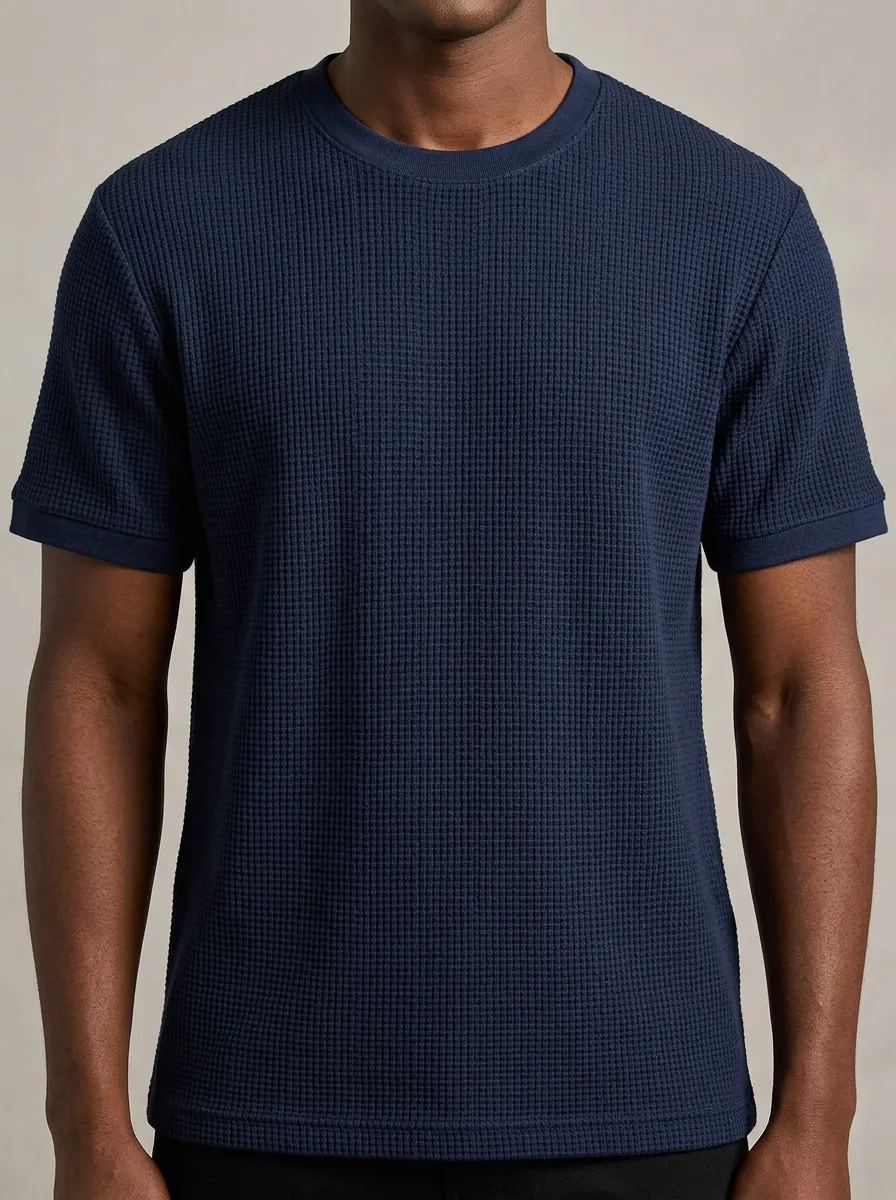 Waffle-Knit Textured-Knit Men's Knit Crew-Neck T-Shirt