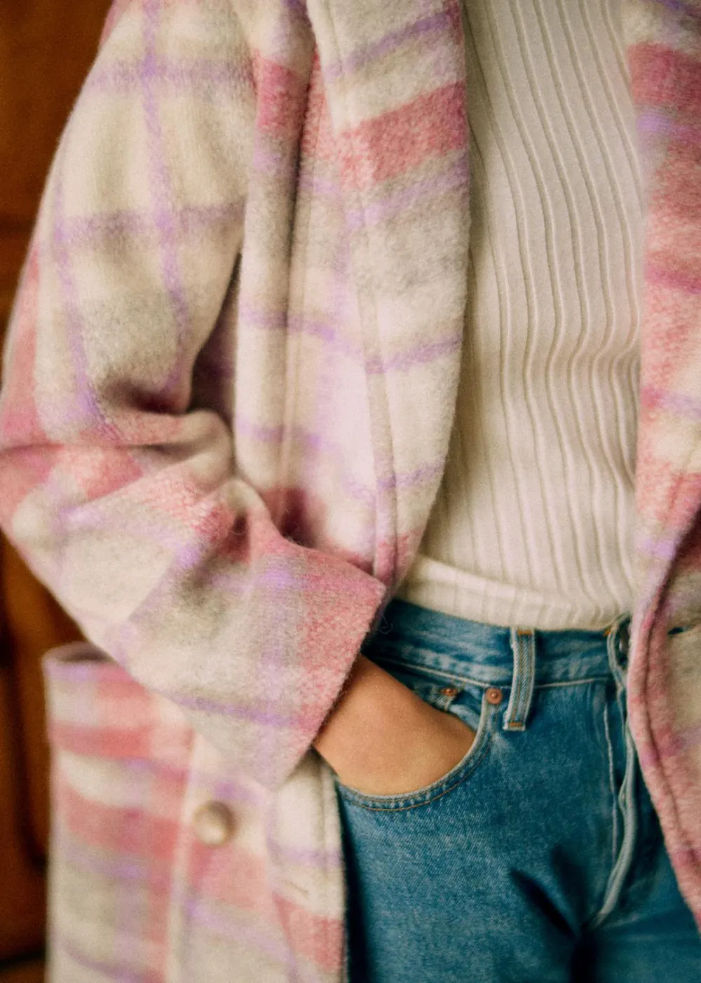 Loose Check Long Coat