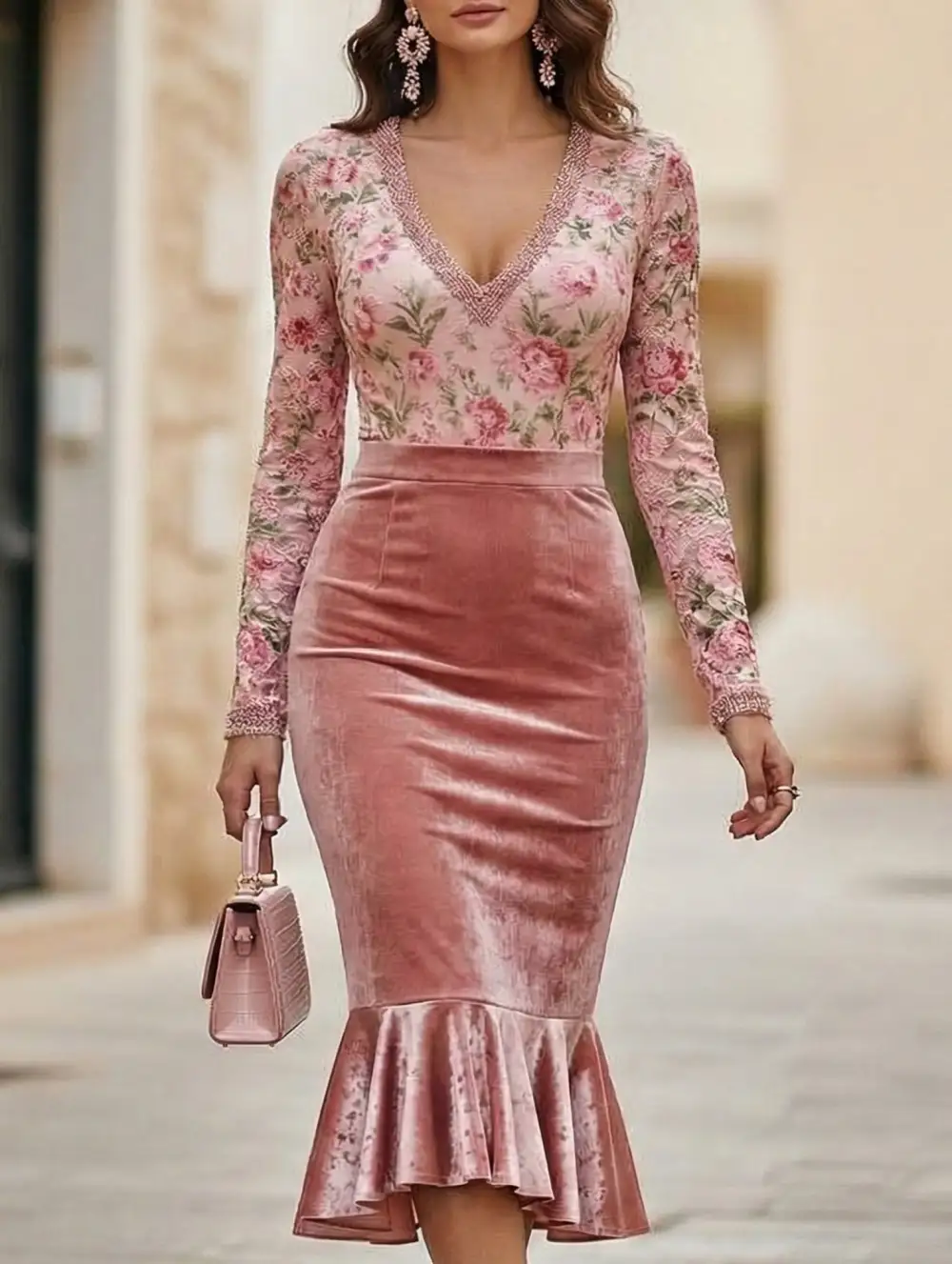 Velvet Cutout Slim-Fit Midi Bodycon Dress
