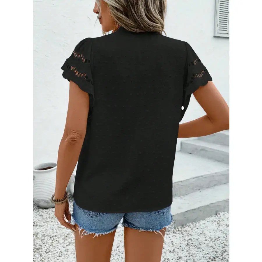 Swiss Dot Cutout Button Down Shirt