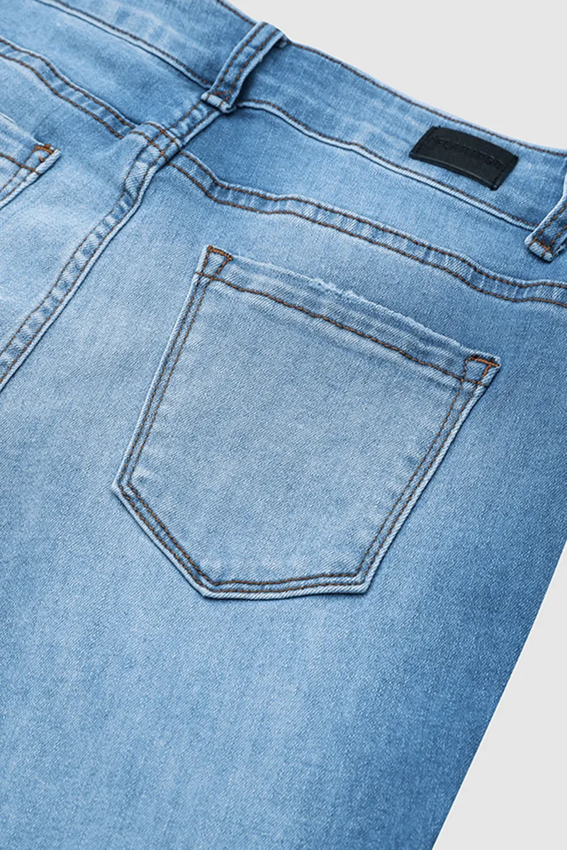 Ripped Button Fly Mid Waist Skinny Jeans