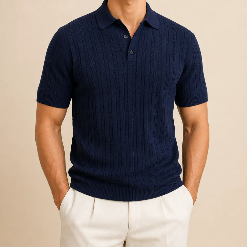 Men’s Textured Short Sleeve Knit Polo Shirt