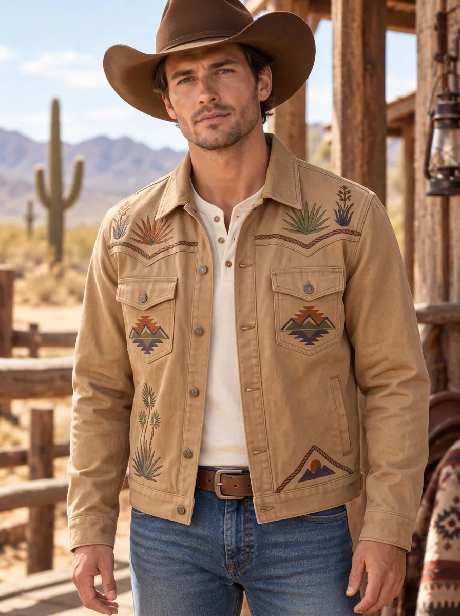 Men's Classic Western Cowboy Cactus Desert Mountain Jacket