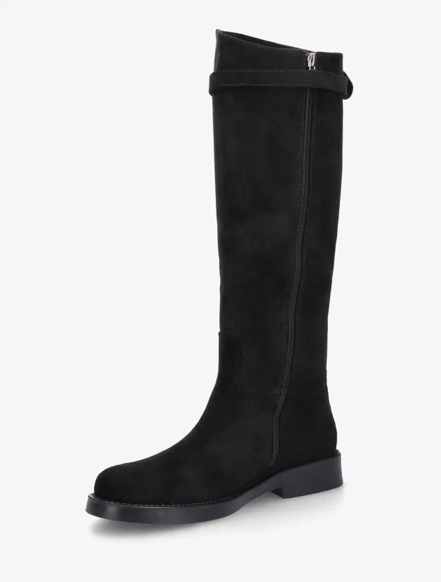 Modern Riding Strap Detail Buckle Detail Block Heel Knee High Boots