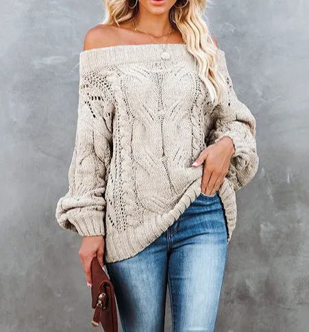 Vintage Off Shoulder Long Sleeve Relaxed Fit Sweater