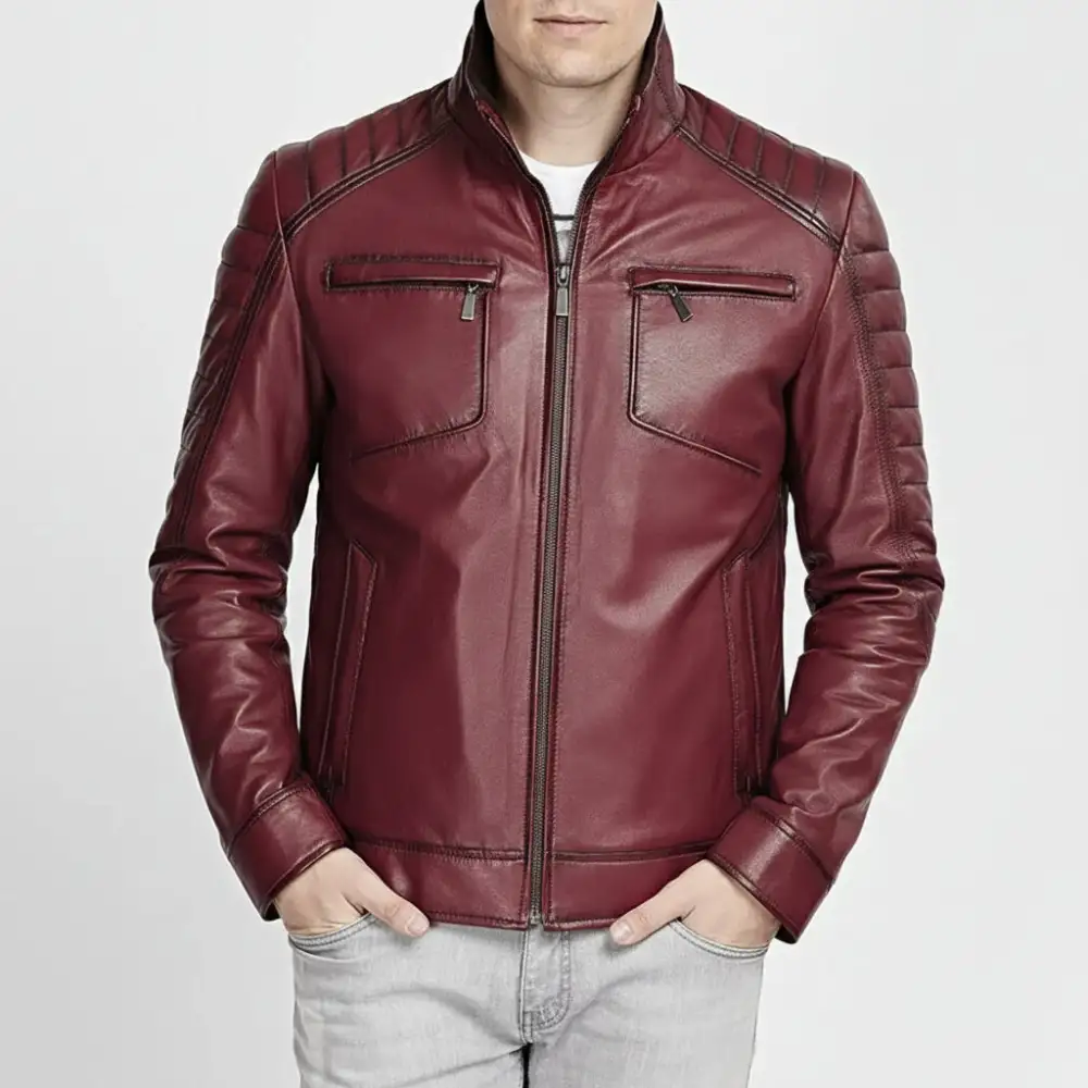 Bold Detail Leather Biker Motorcycle Jacket