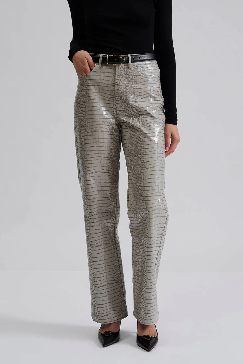 Straight Leg Faux Leather Trousers