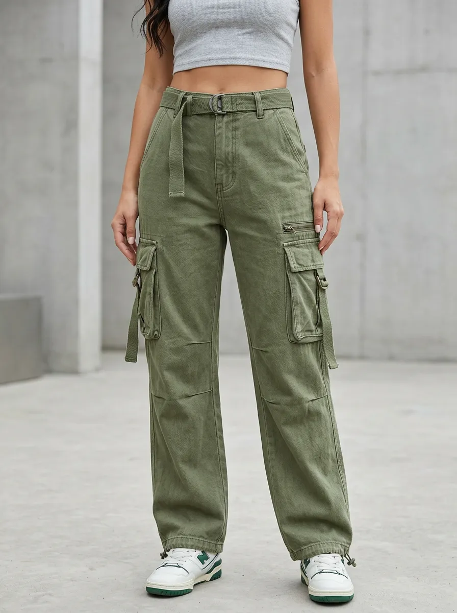 Functional Utility Style Multi Pocket Sport Look Women's Multi Pocket Cargo Pants