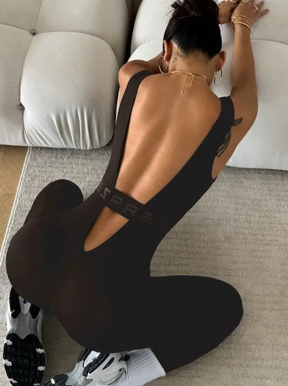Sporty Crisscross Backless Fitness Jumpsuit