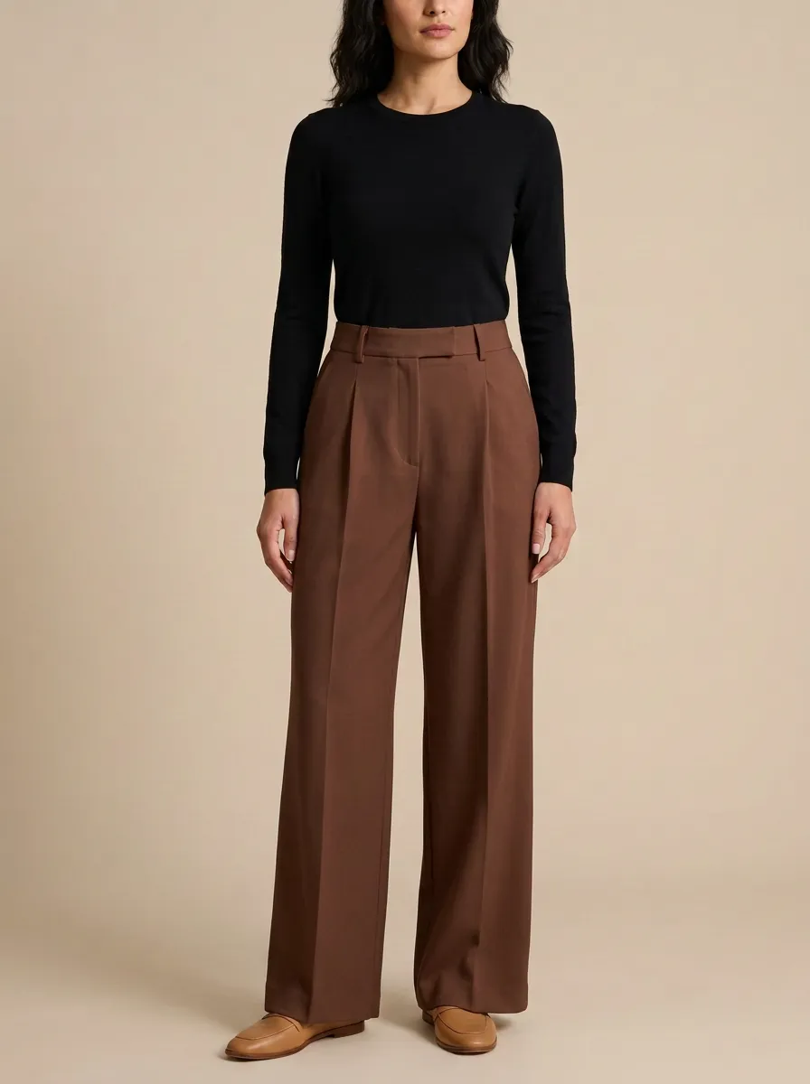 Refined Wide-Leg Pleated Solid Women's Wide-Leg Pants