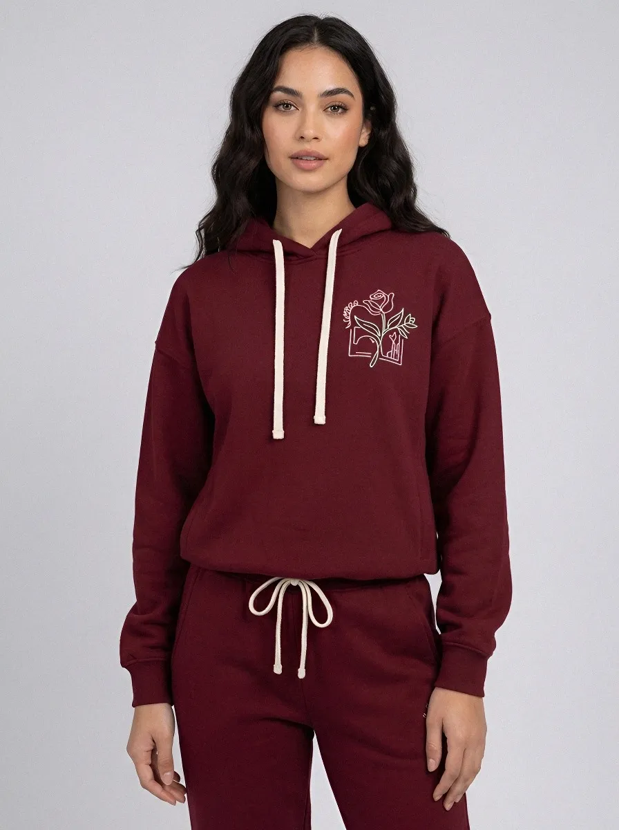 Women's Heather Grey Drawstring Hood Solid Hoodie & Pants Set