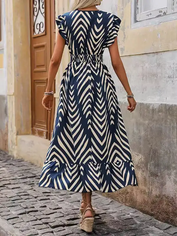 Flying Printed Neck Maxi Dress