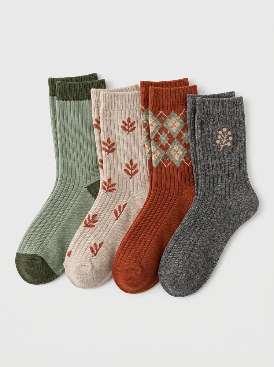 Argyle Leaf Four-Pair Casual Socks