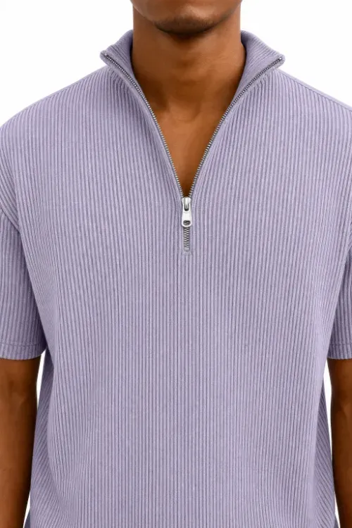 Men's Short Sleeve Zip Mock Neck Knit Top