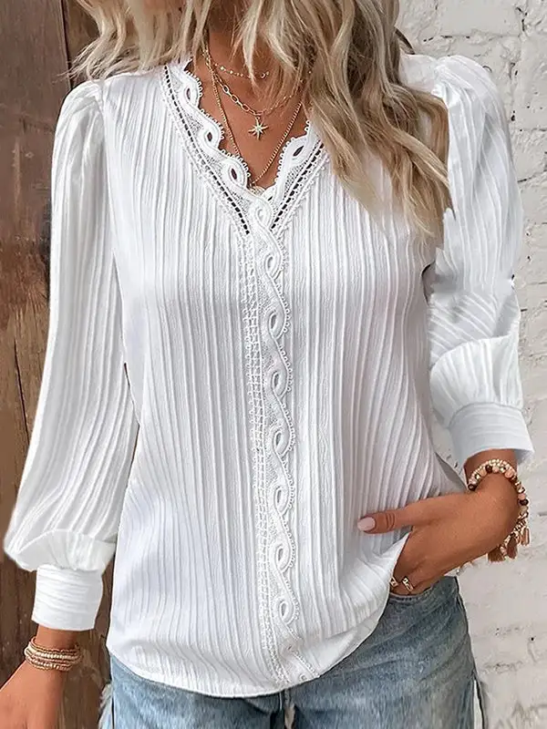 Long Sleeve Relaxed Cutout V-Neck T-Shirt