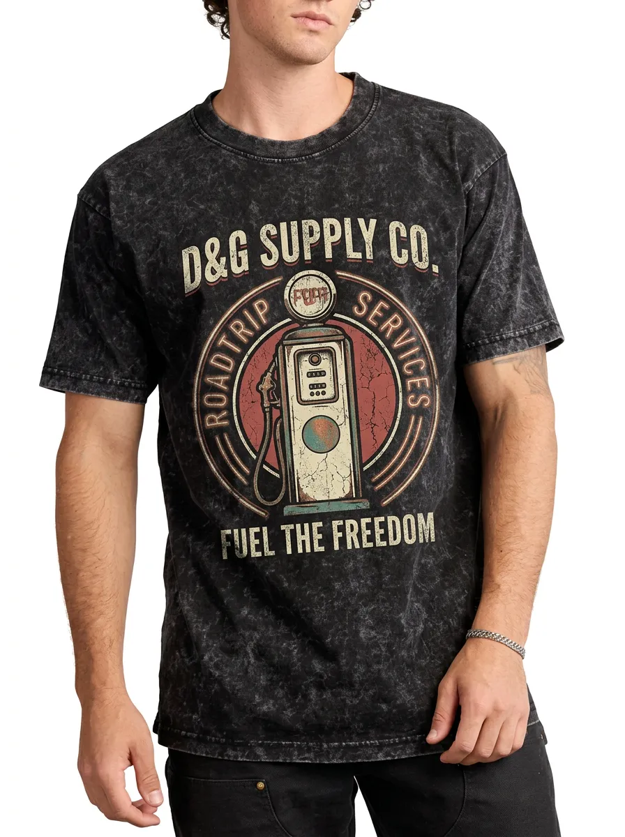 Men's Vintage Roadtrip Gas Pump Printed Mineral Wash T-shirt