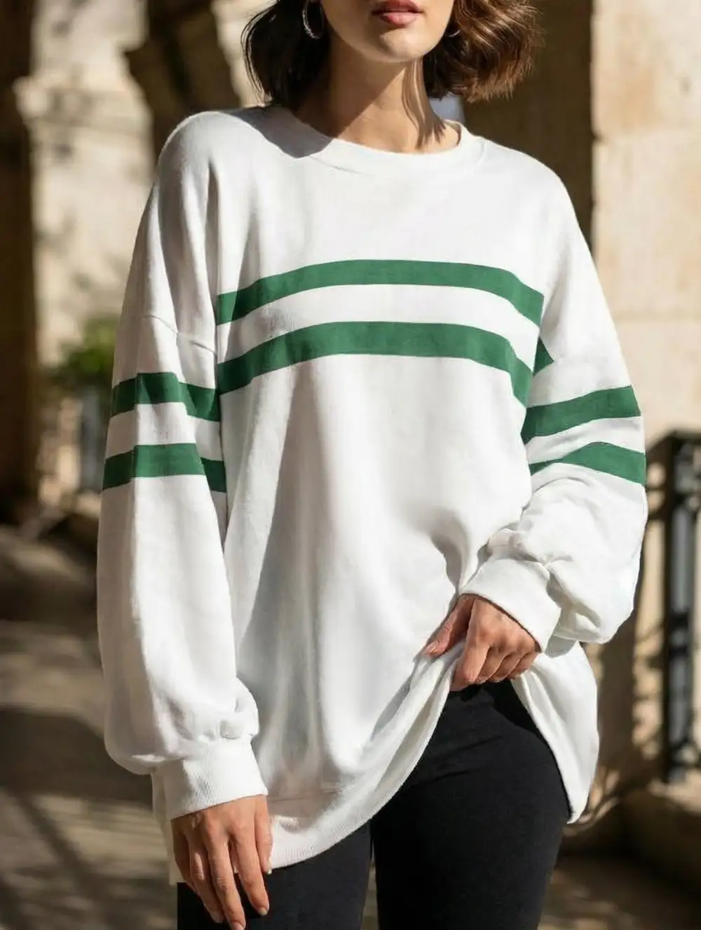 Striped Crew Neck Loose Sweatshirt