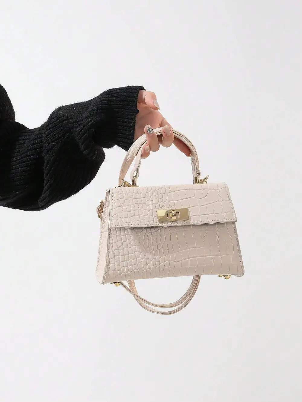 Crocodile Pattern Flap Top Handle Bag with Adjustable Shoulder Strap