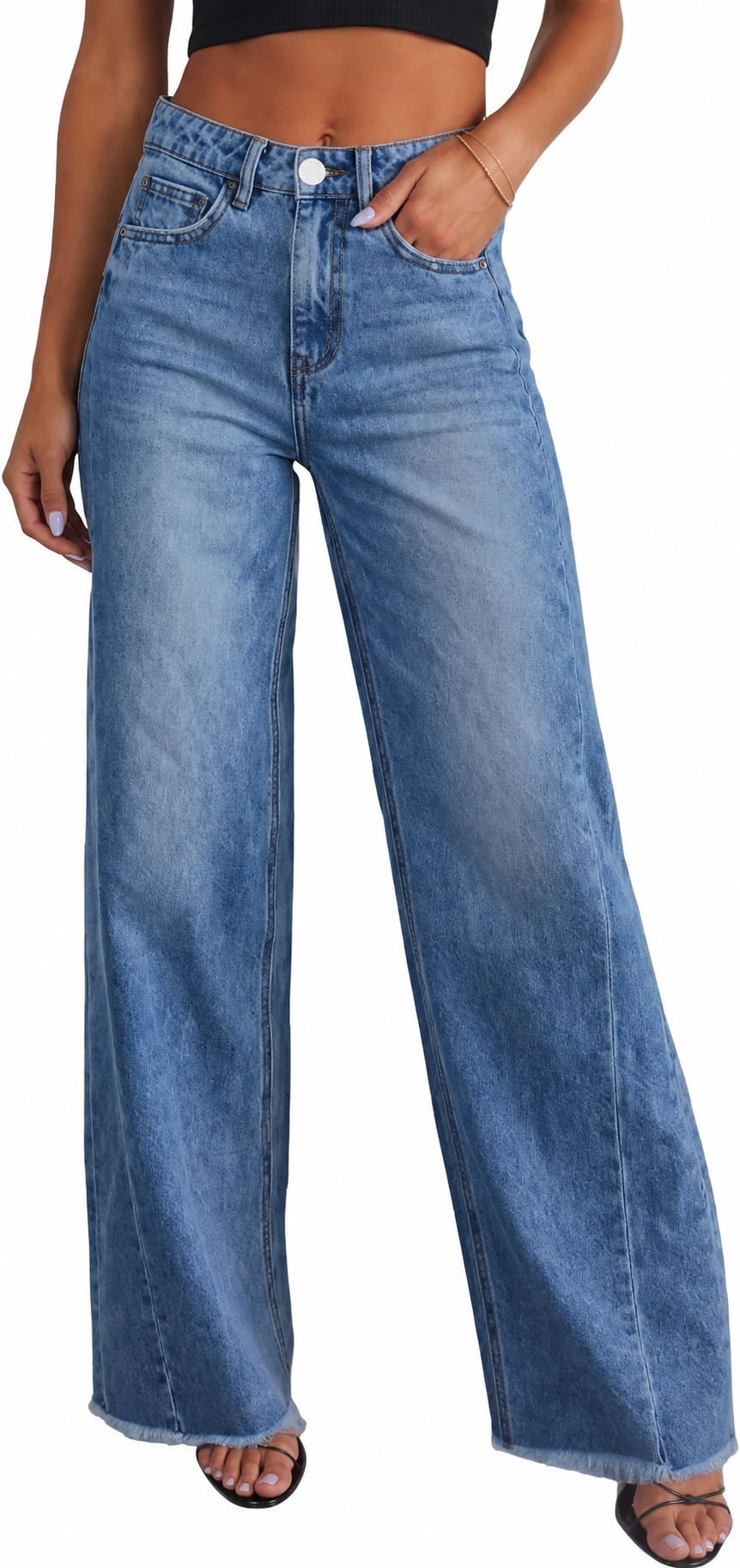 Women’s Wide Leg Jeans High Waisted Stretchy Denim Pants