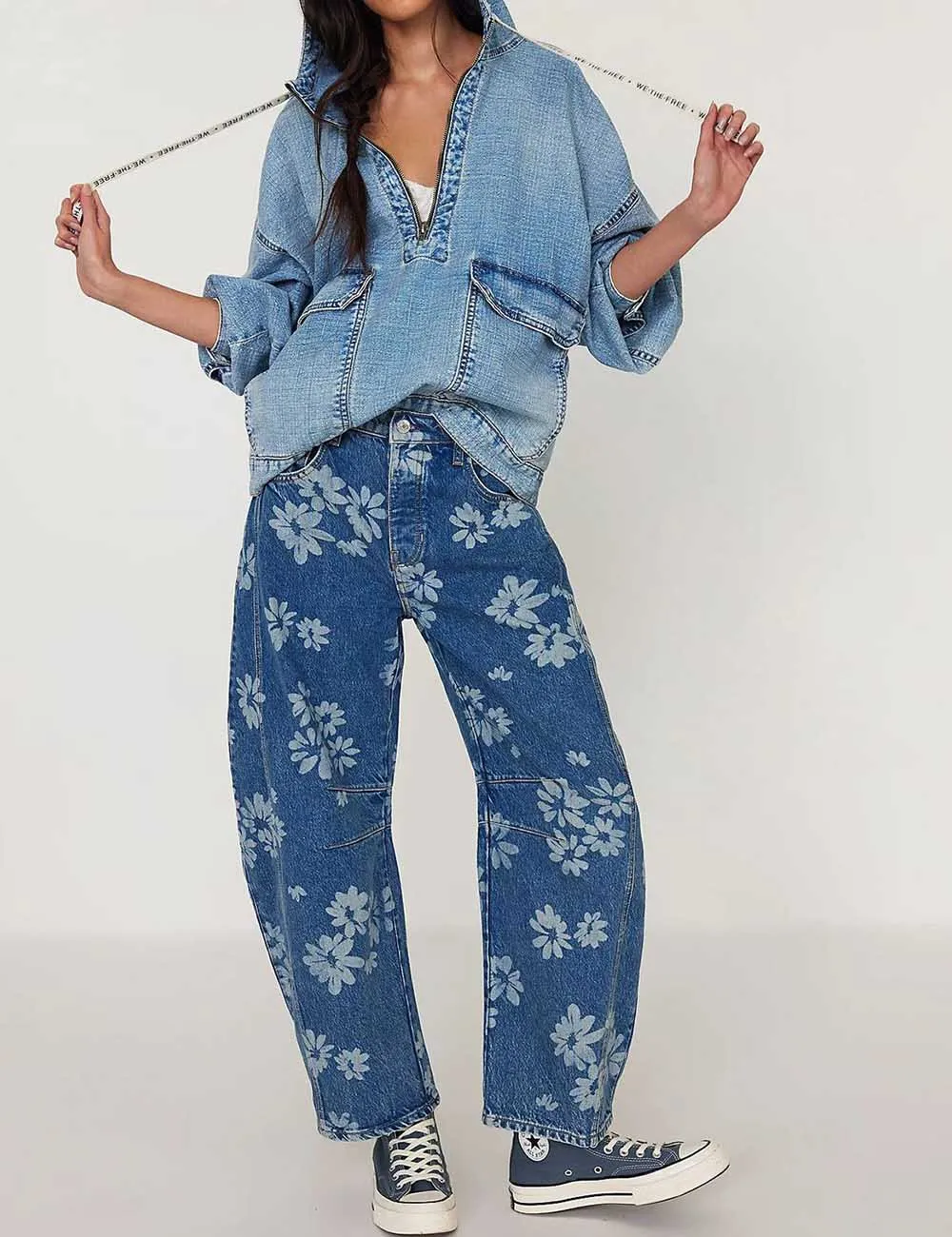 Barrel Print Jeans Daily Denim Pants