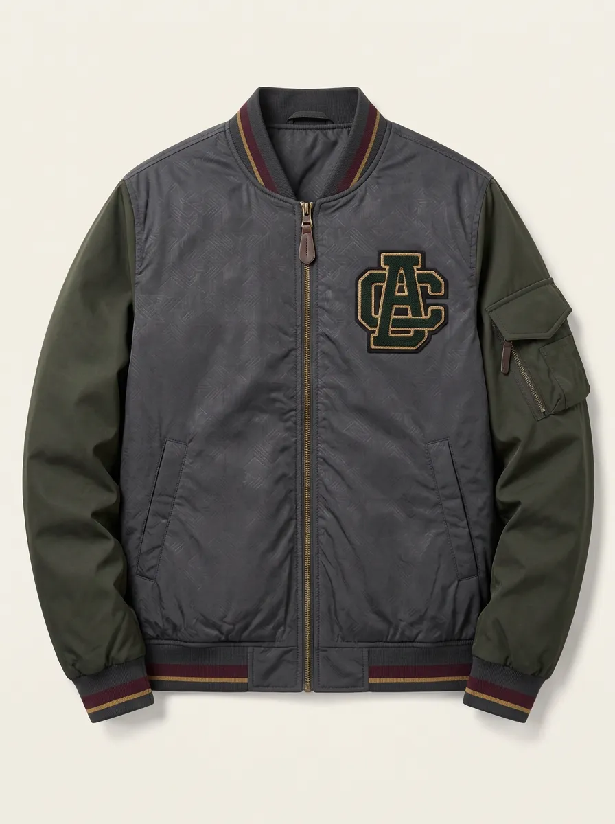 Men's Varsity Style AC Logo Embroidered Bomber Jacket