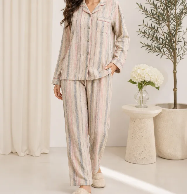 Artistic Contrast Striped Pajama Set