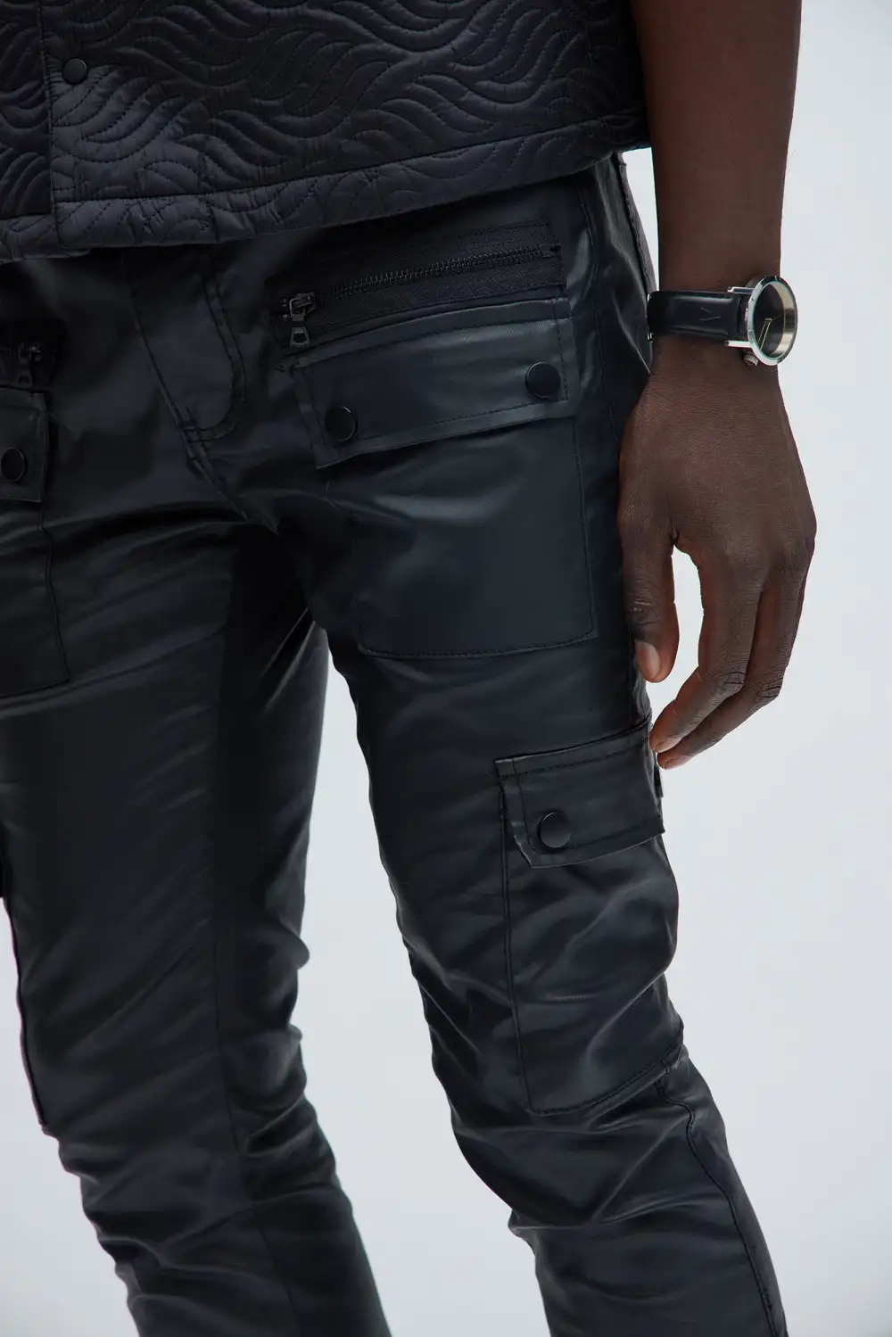 Waxed Cargo Zipper Flare Pants