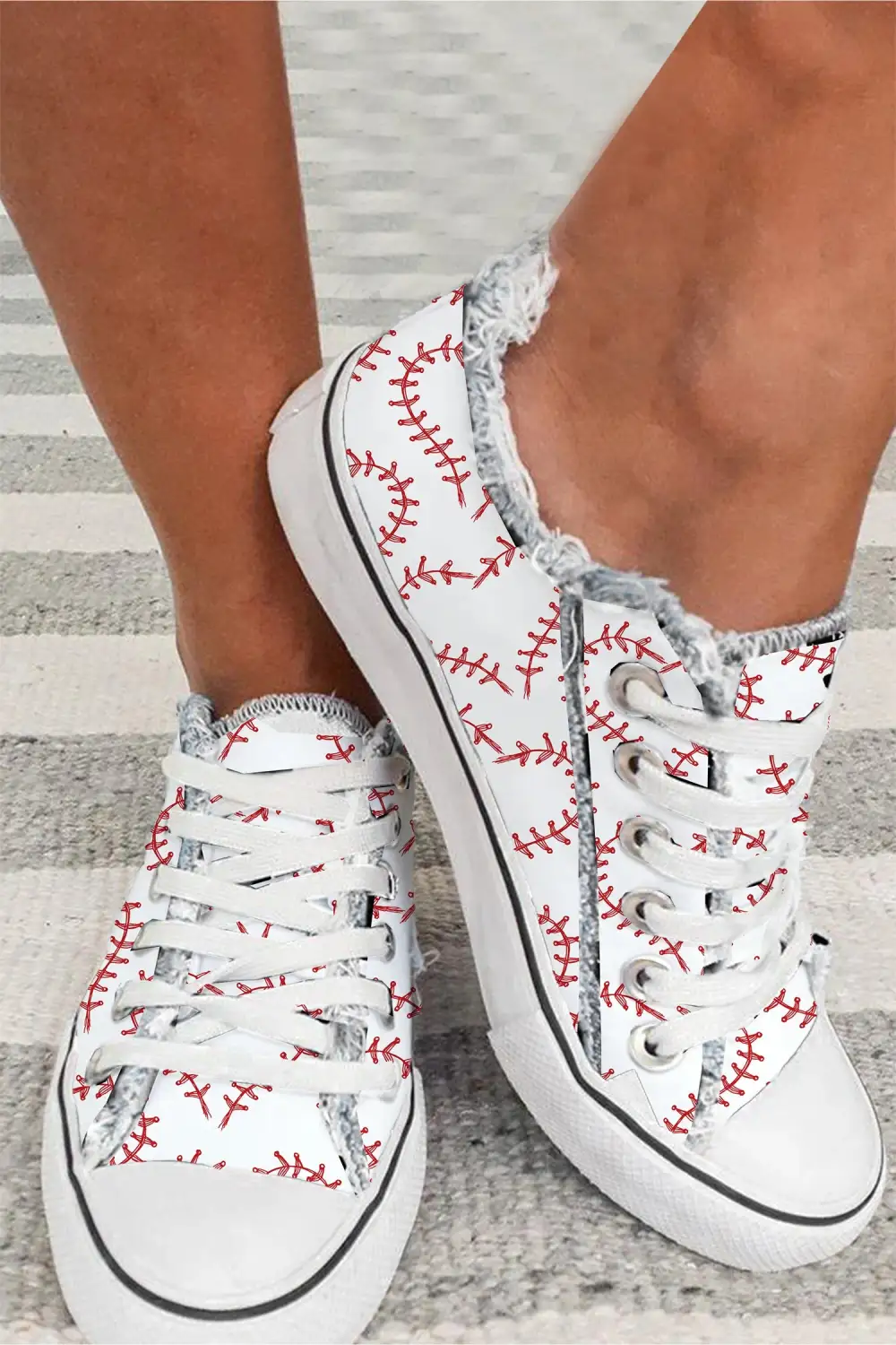 Baseball Stitch Frayed Canvas Sneakers
