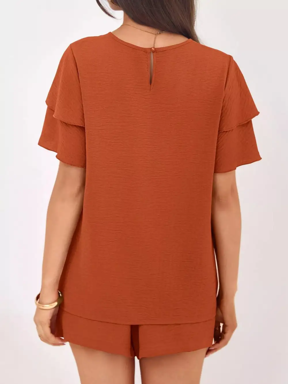 Ruffle Sleeve Top and Shorts Two-piece Set Everyday Look