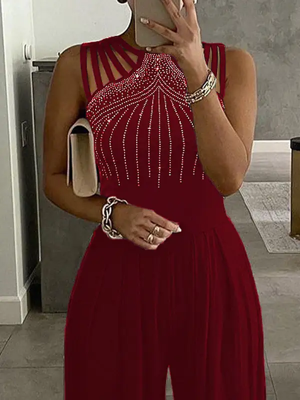 Mouwloze Jumpsuits Met Holle Strass Steentjes En Wijde