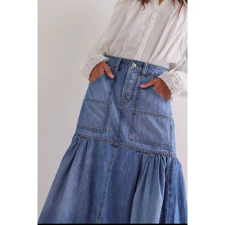 Midi Denim Skirt with Pockets