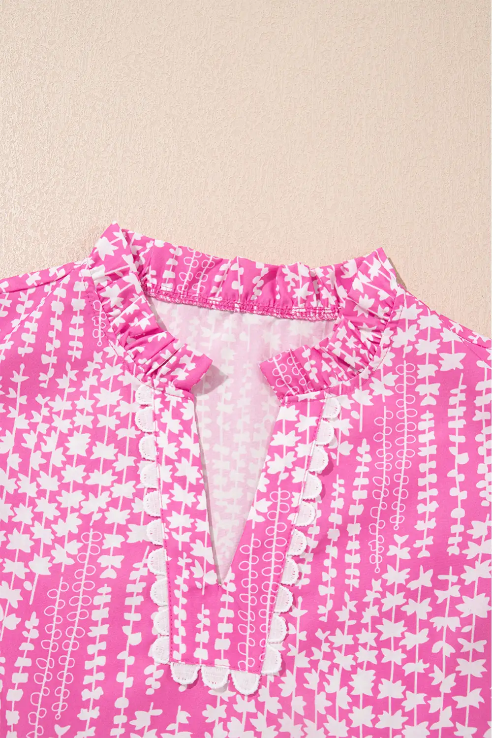 Abstract Print Ruffled V-Neck Blouse