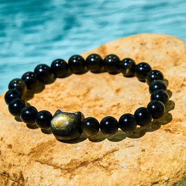 Obsidian Lovely Paw Cat Bead Bracelet