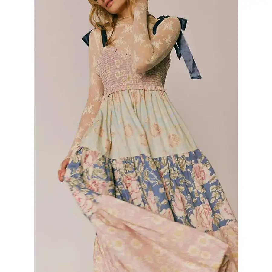 Printed V Neck Tie Shoulder Cami Dress