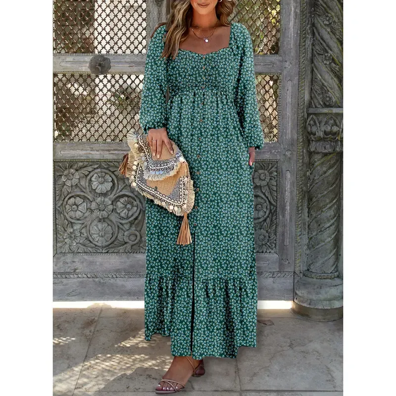 🔥Women's Bohemian FloralLong-Sleeve Dress