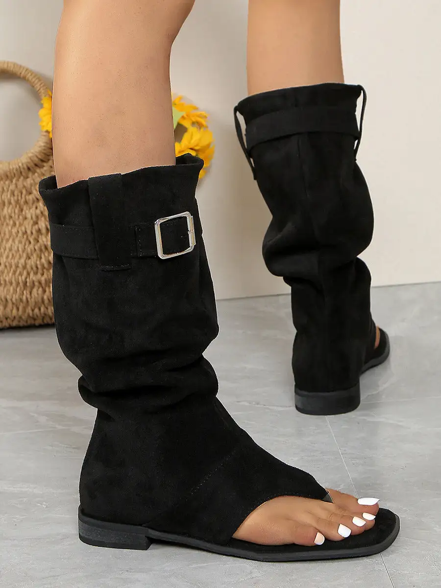 Buckle Open-Toe Panel Detail Heeled Sandals