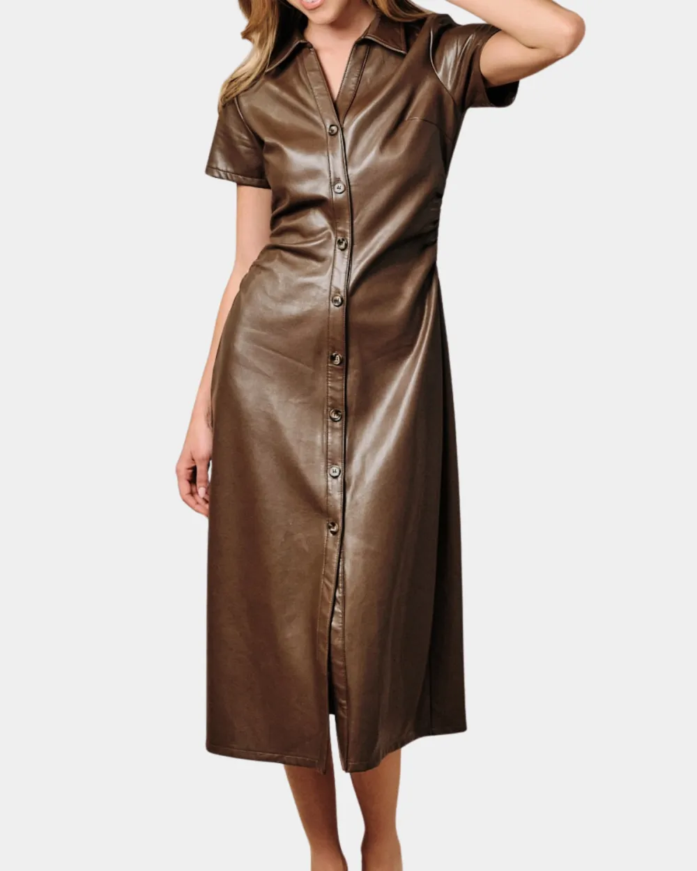 Button Front Leather Dress