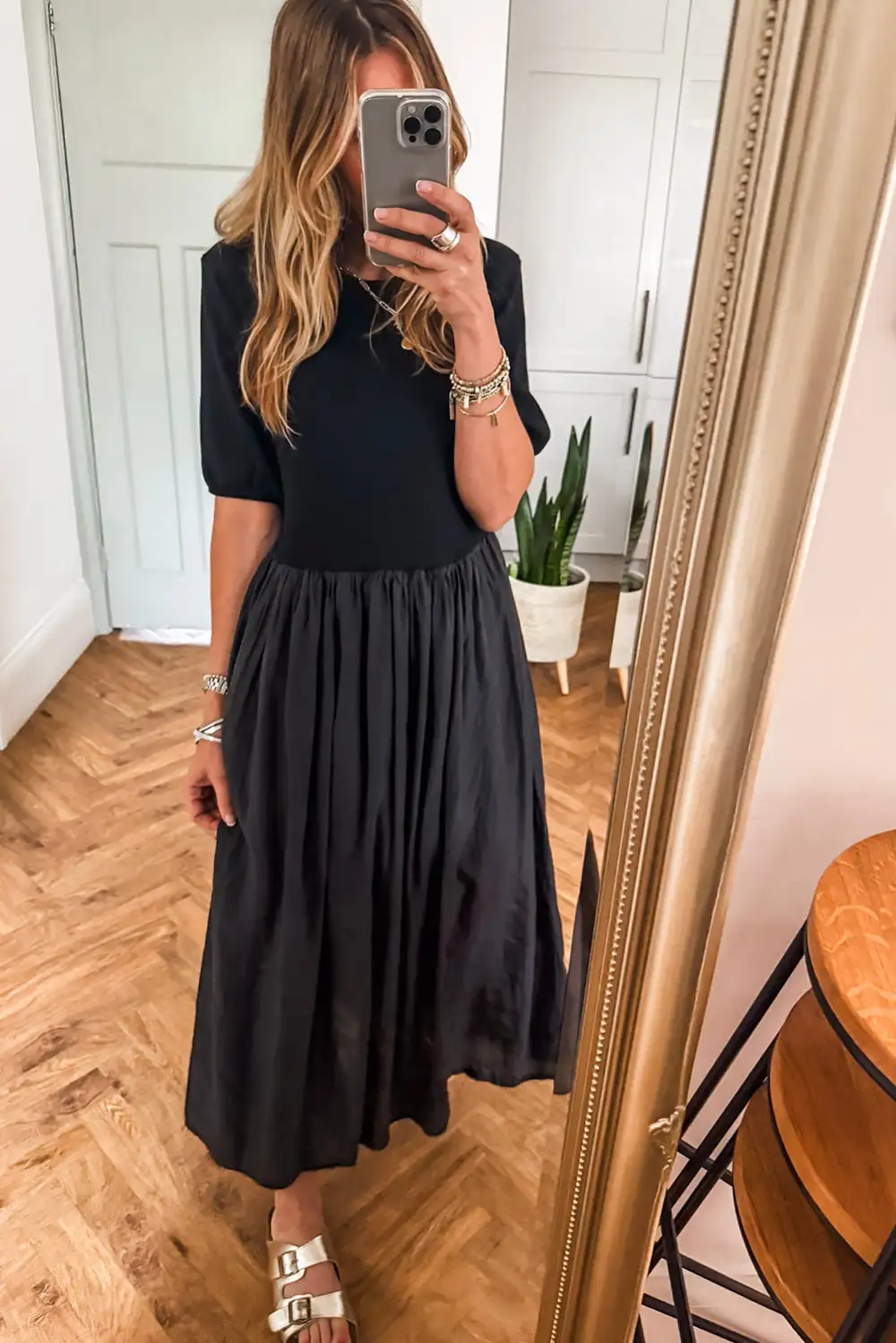 Finish Patchwork Knit Pleated Sweater Dress
