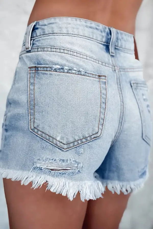 Distressed Raw Hem High-Waist Denim Shorts