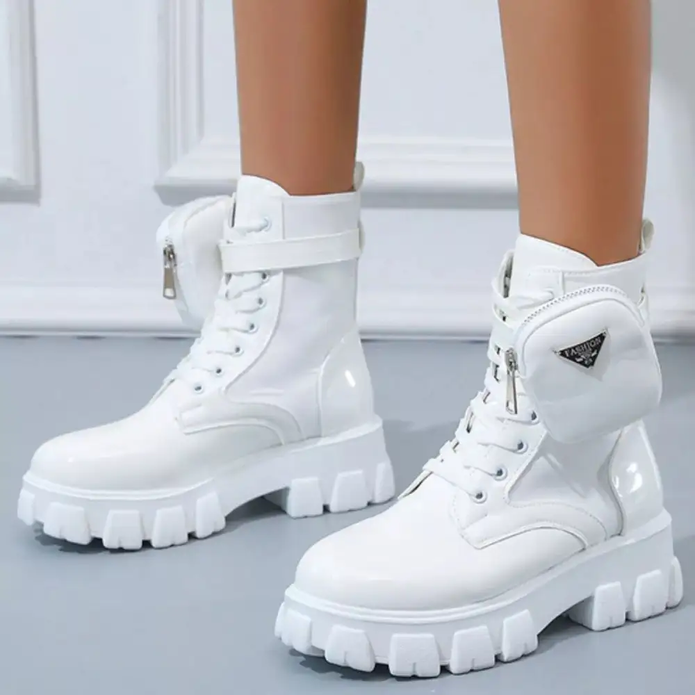 Textured Lace Up Platform Ankle Boots