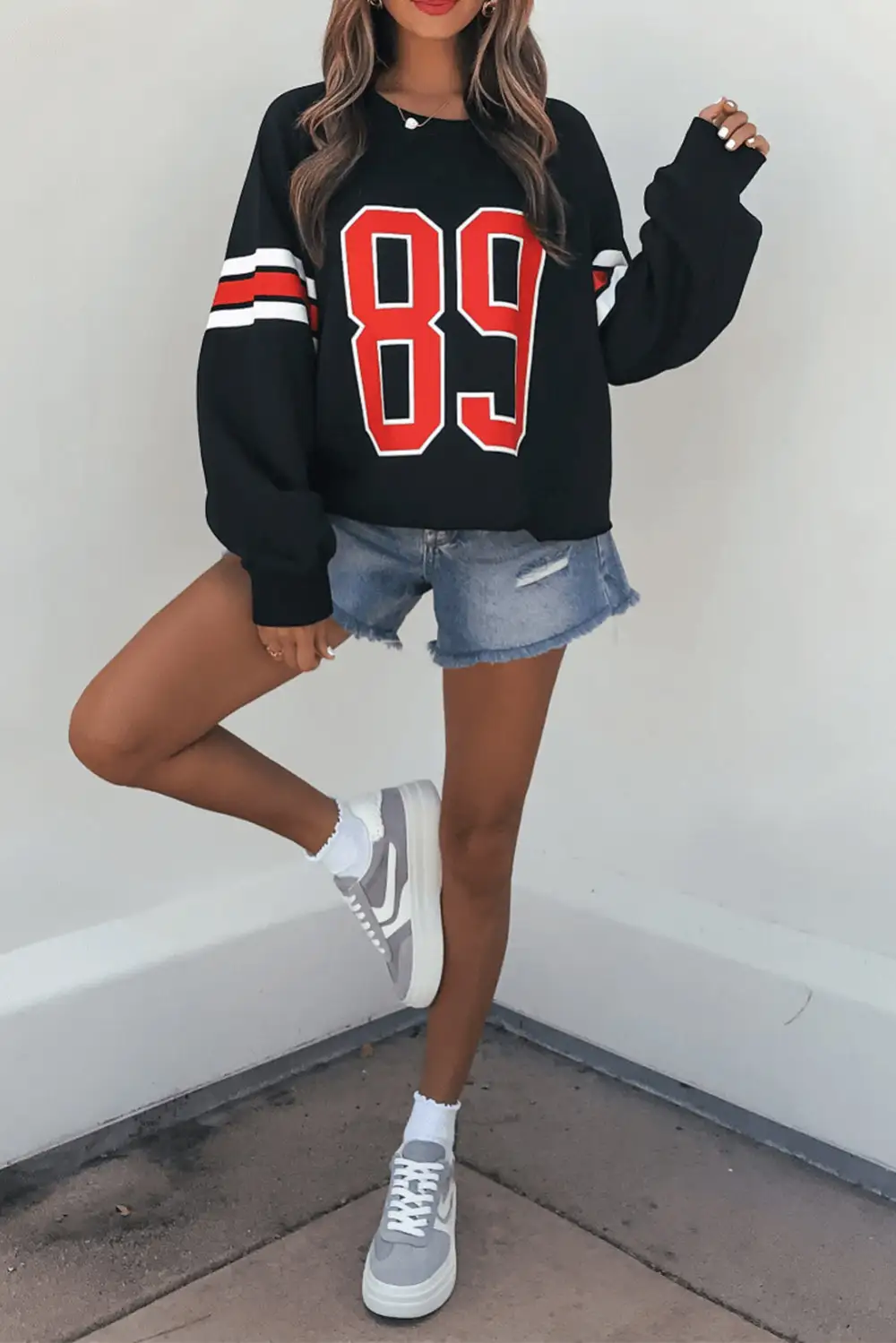 Striped Graphic Varsity Stripe Sweatshirt