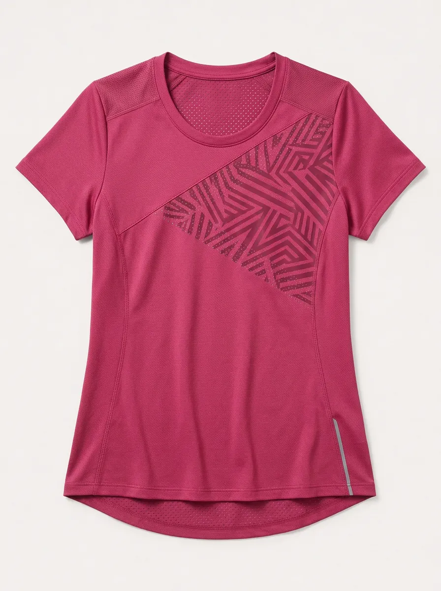 Women's Fitness Athletic Geometric Pattern Printed T-shirt