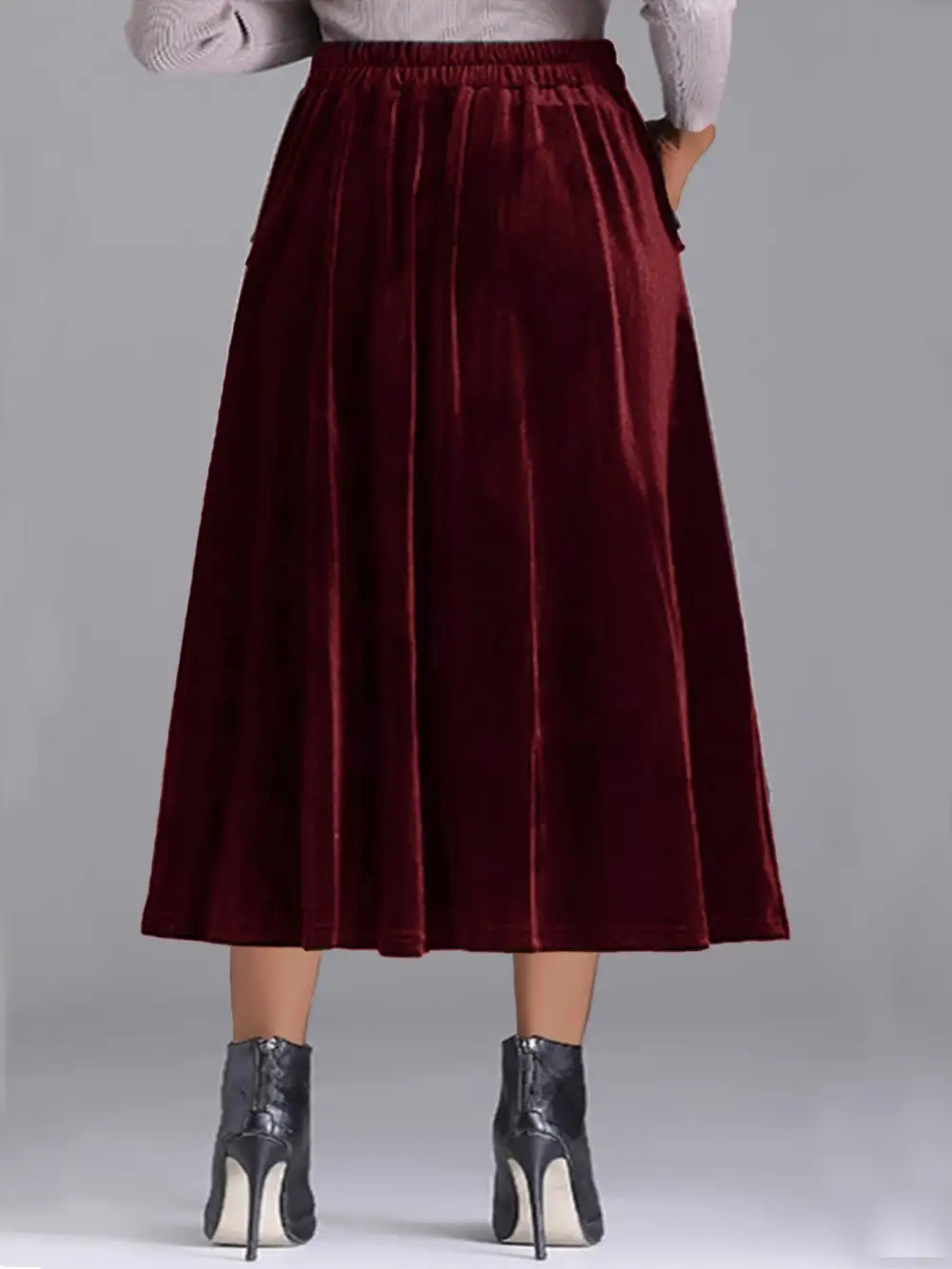 Plus Size Elegant Velvet A-line Midi Skirt