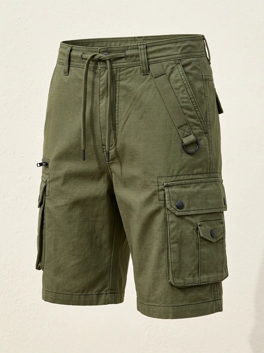 Men's Tactical Outdoor Olive Green Multi-Pocket Cargo Shorts
