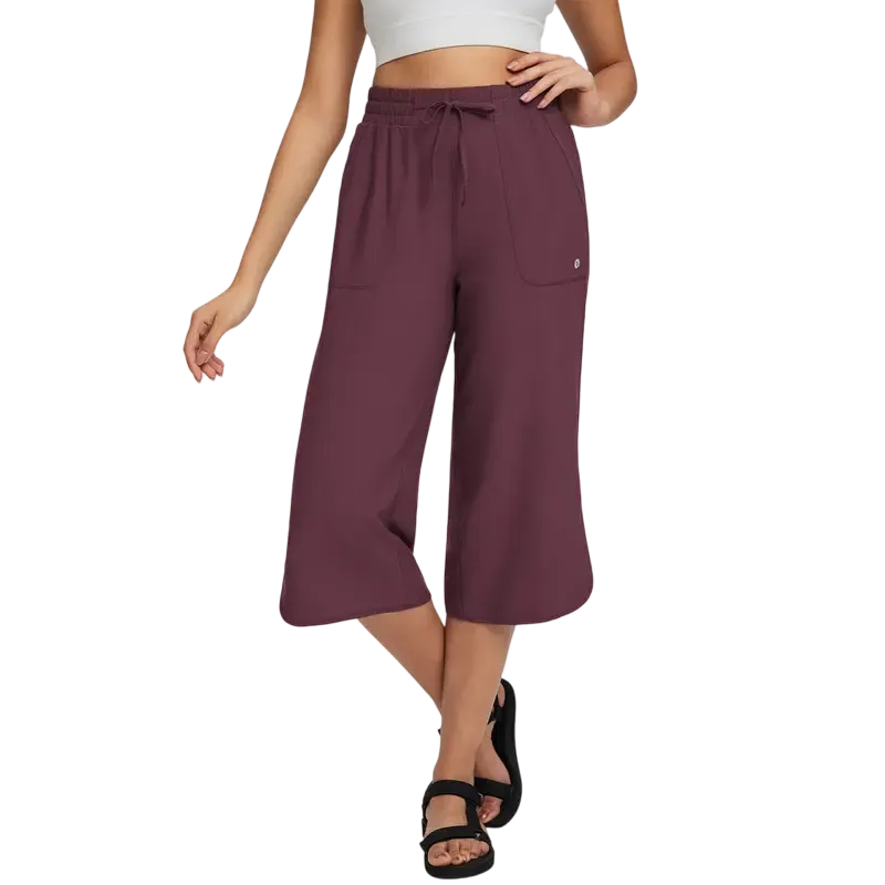 Women's Comfy Drawstring High-Waisted Crop Pants - Breathable Wide-Leg Loungewear