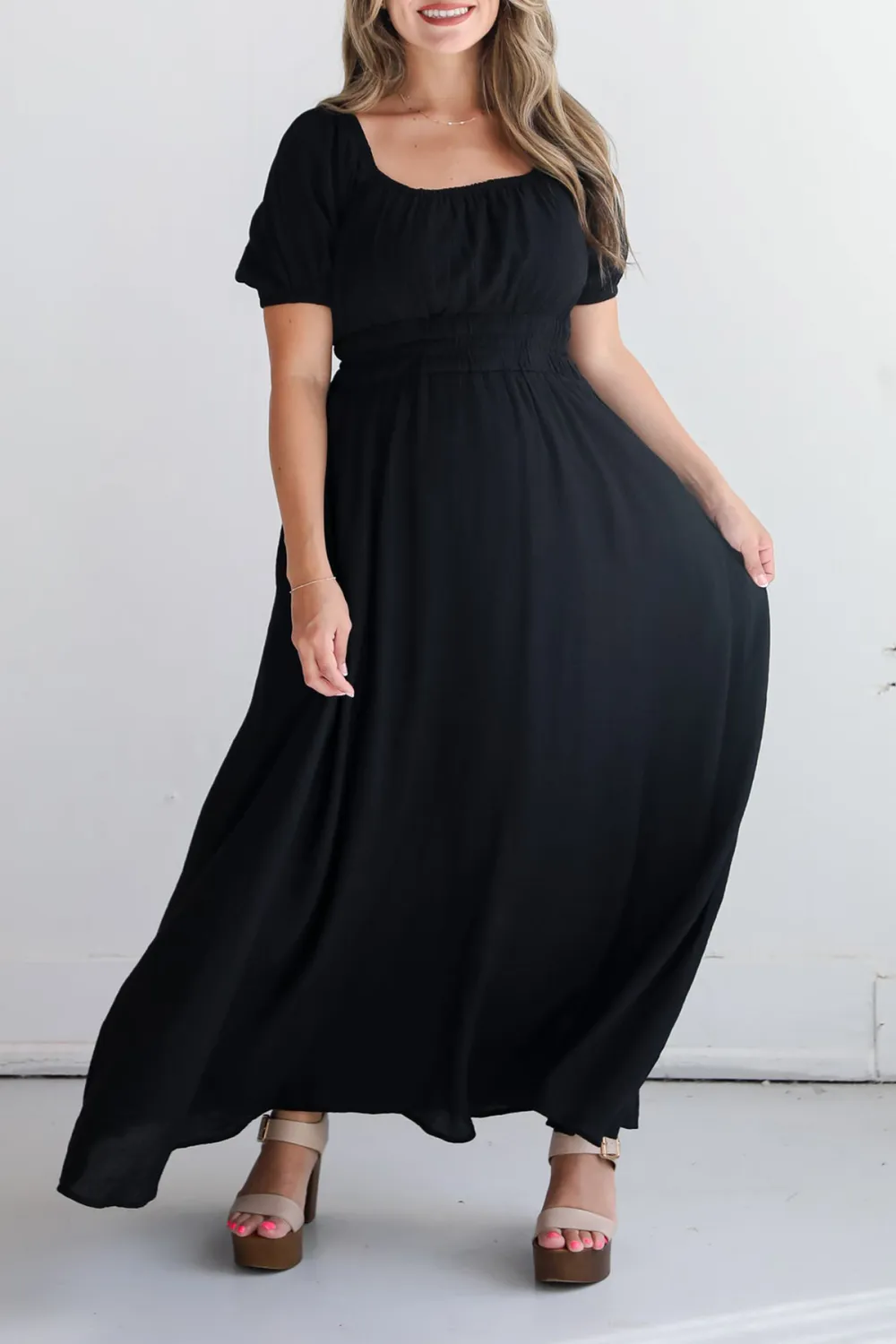 Black Square Collar Maxi Dress