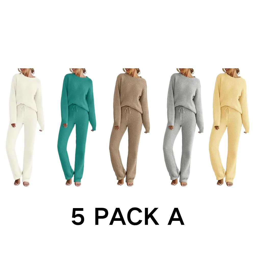 Womens Fuzzy Fleece Long Sleeve 2 Piece Loungewear Outfits Sweater Pants Pajama Sets