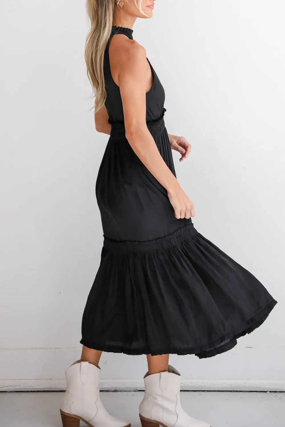 Black Satin Midi Dress