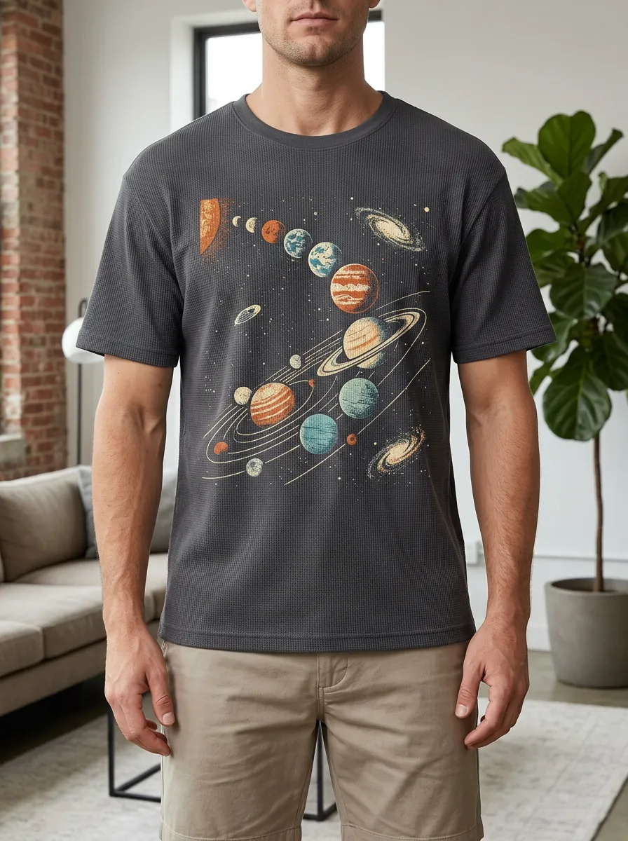 Men's Space Astronomy Lover Solar System Classic Crew Neck T-Shirt