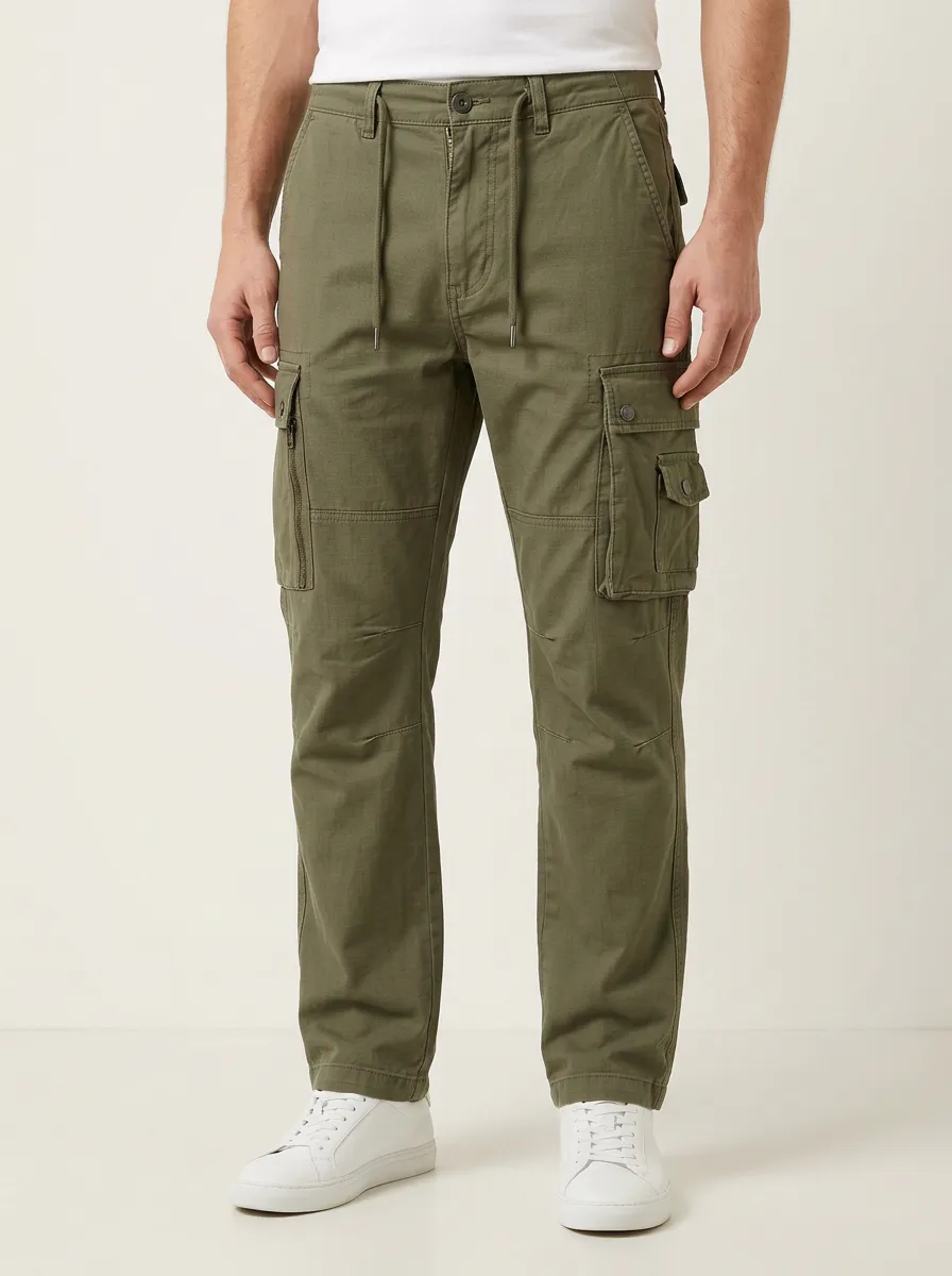 Men's Military Style Olive Green Multi-Pocket Cargo Pants